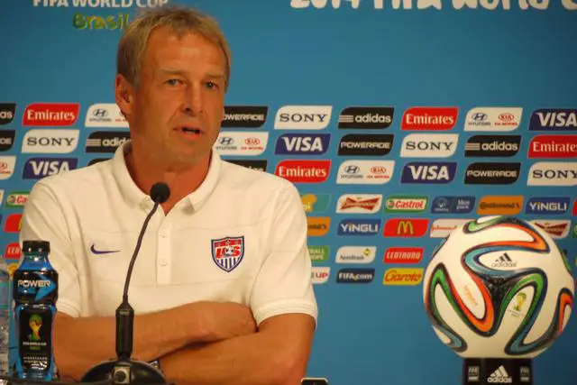 USMNT coach Jurgen Klinsmann speaking to reporters on Friday